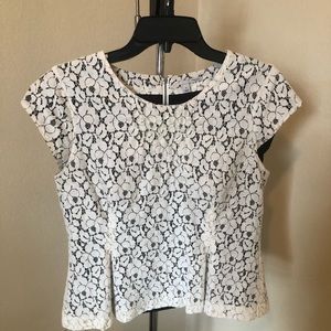 Halogen Ivory Lace Cap Sleeve Peplum Top